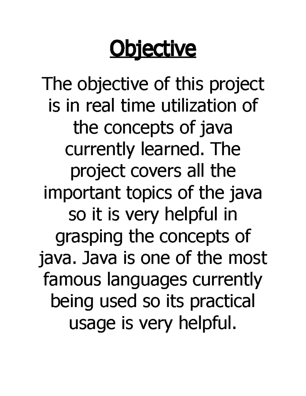 Pdf - concepts of java - Objective The objective of this project is in ...