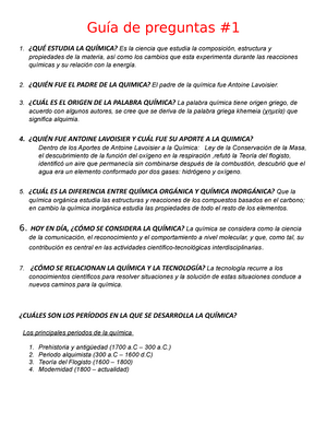 Material de guía de química 1 Material de guía de química 1 - Guía de  preguntas 1. ¿QUÉ ESTUDIA LA - Studocu