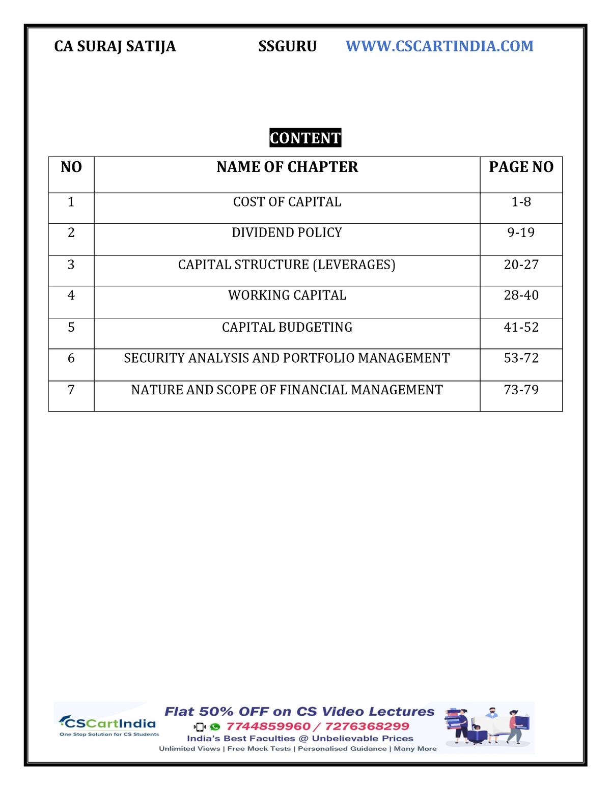 FSM Master Revision - Finance - CA SURAJ SATIJA SSGURU WWW.CSCARTINDIA ...