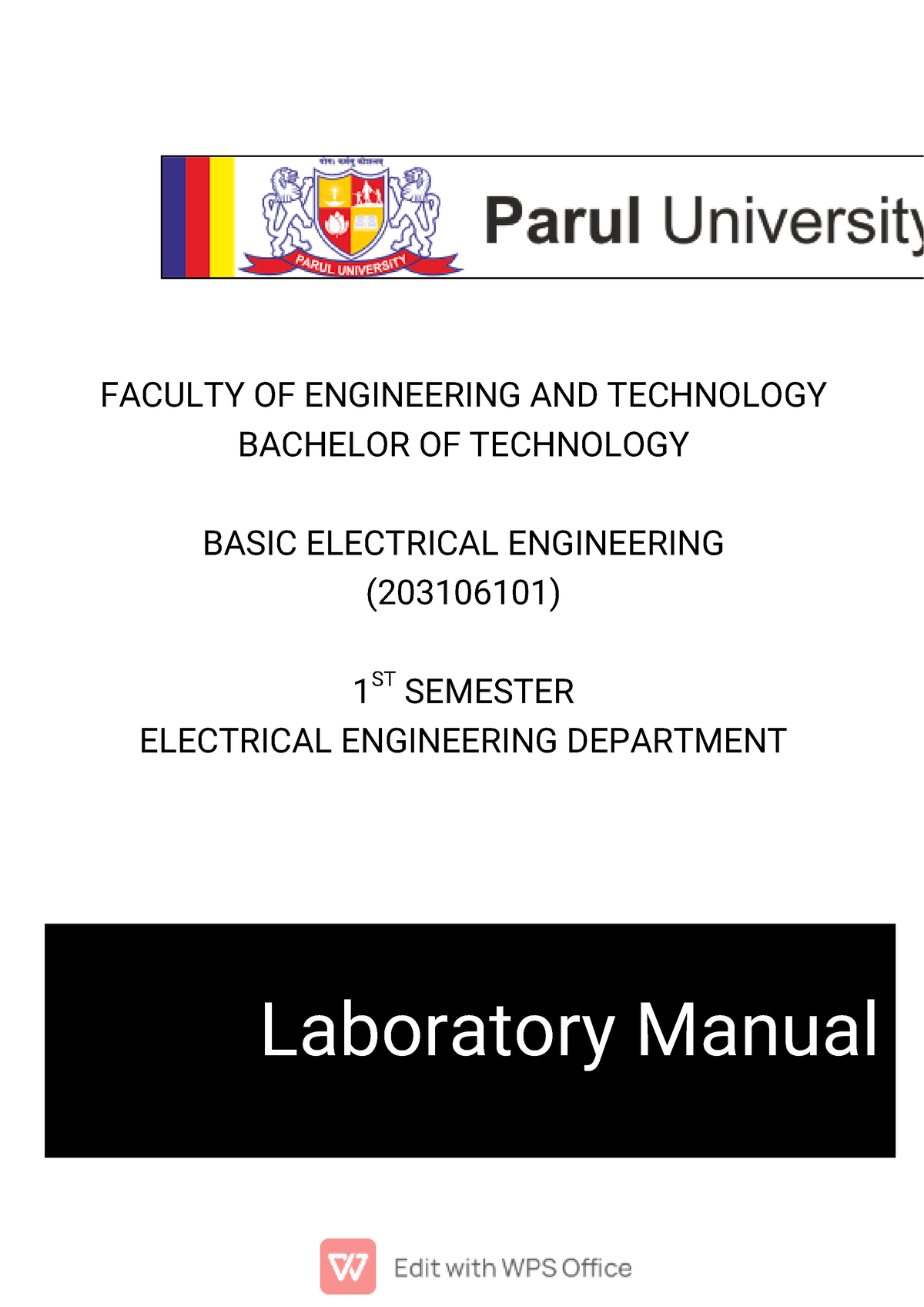 BEE Lab Manual 2nd Sem - FACULTY OF ENGINEERING AND TECHNOLOGY BACHELOR ...