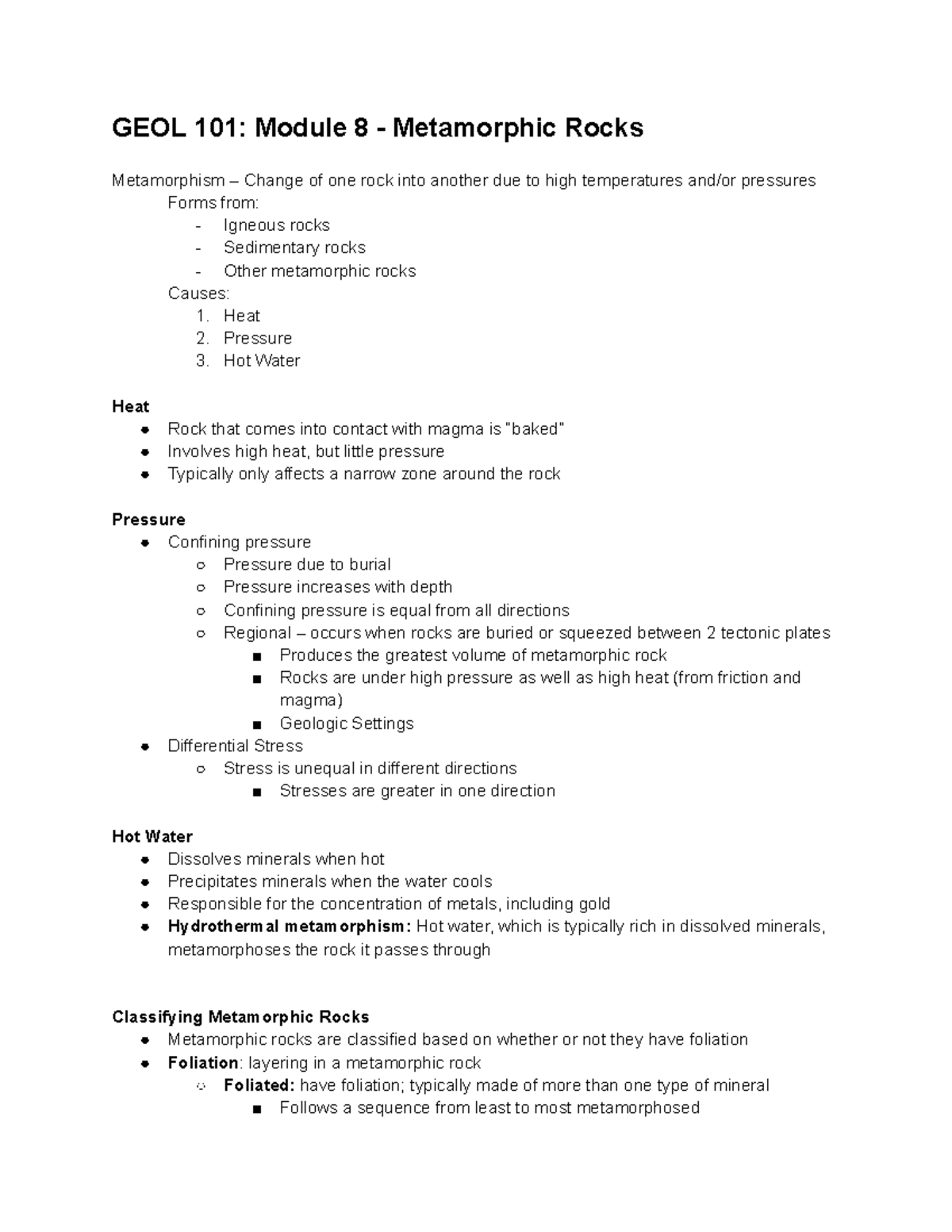 GEOL 101 Module 8 - Metamorphic Rocks - GEOL 101: Module 8 ...