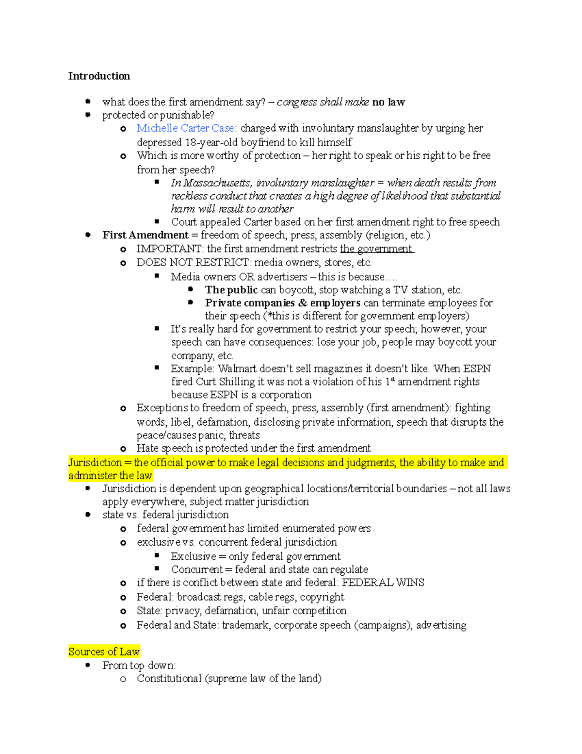 COM LAW Midterm Study Guide - Introduction what does the first ...