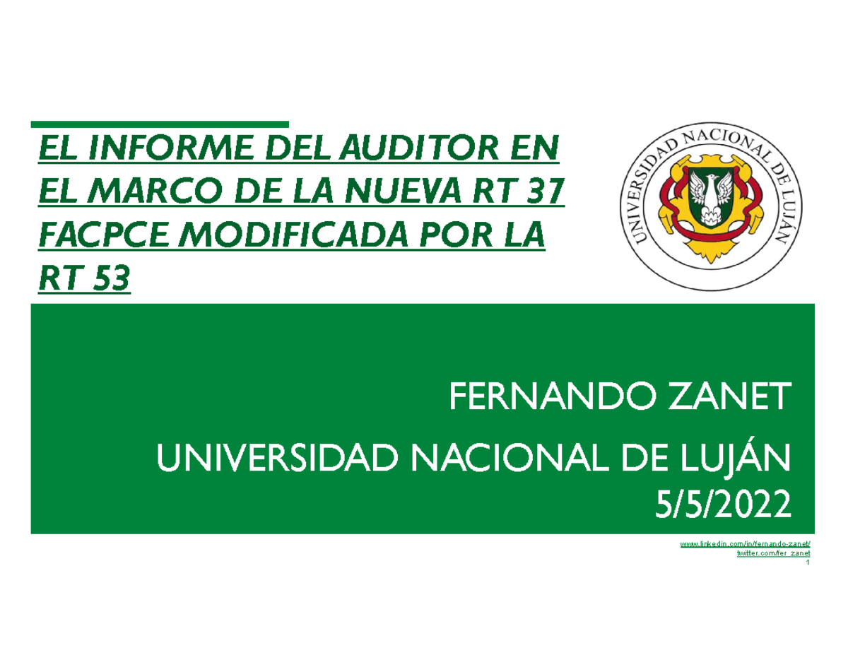 El informe del auditor en el marco de la nueva RT 37 UNLu 05052022 ...