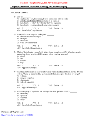 Test Bank - Brock Biology of Microorganisms, Madigan, 16th edition ...