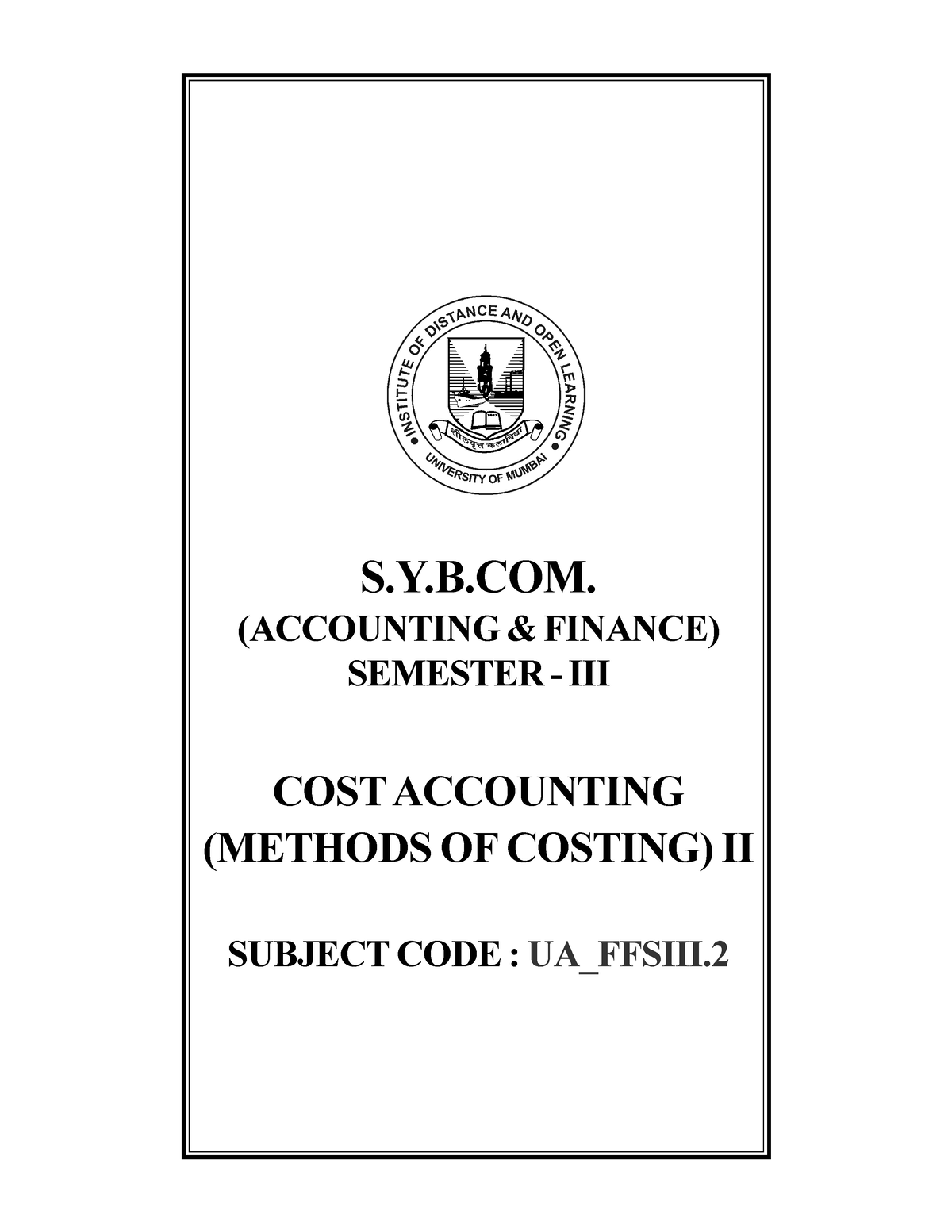 COST Accounting Methods OF Costing II - S.Y.B. (ACCOUNTING & FINANCE ...