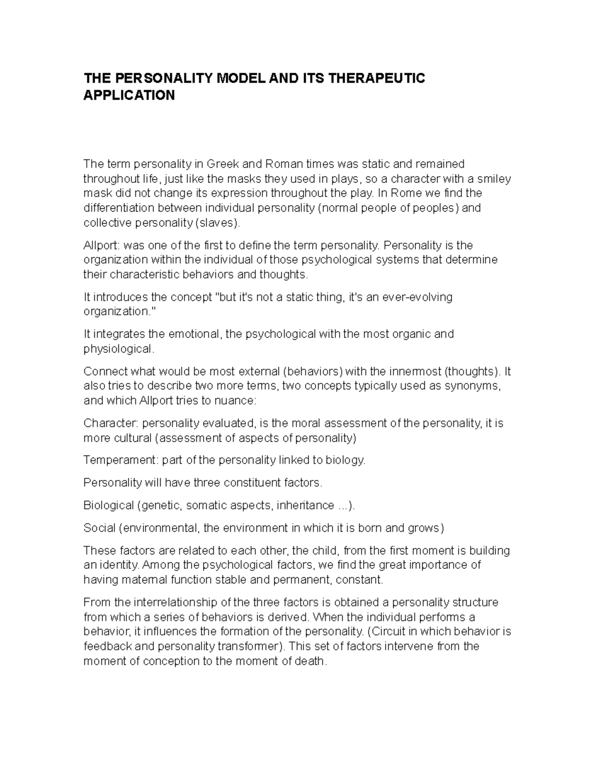 The personality model and its therapeutic application - THE PERSONALITY ...
