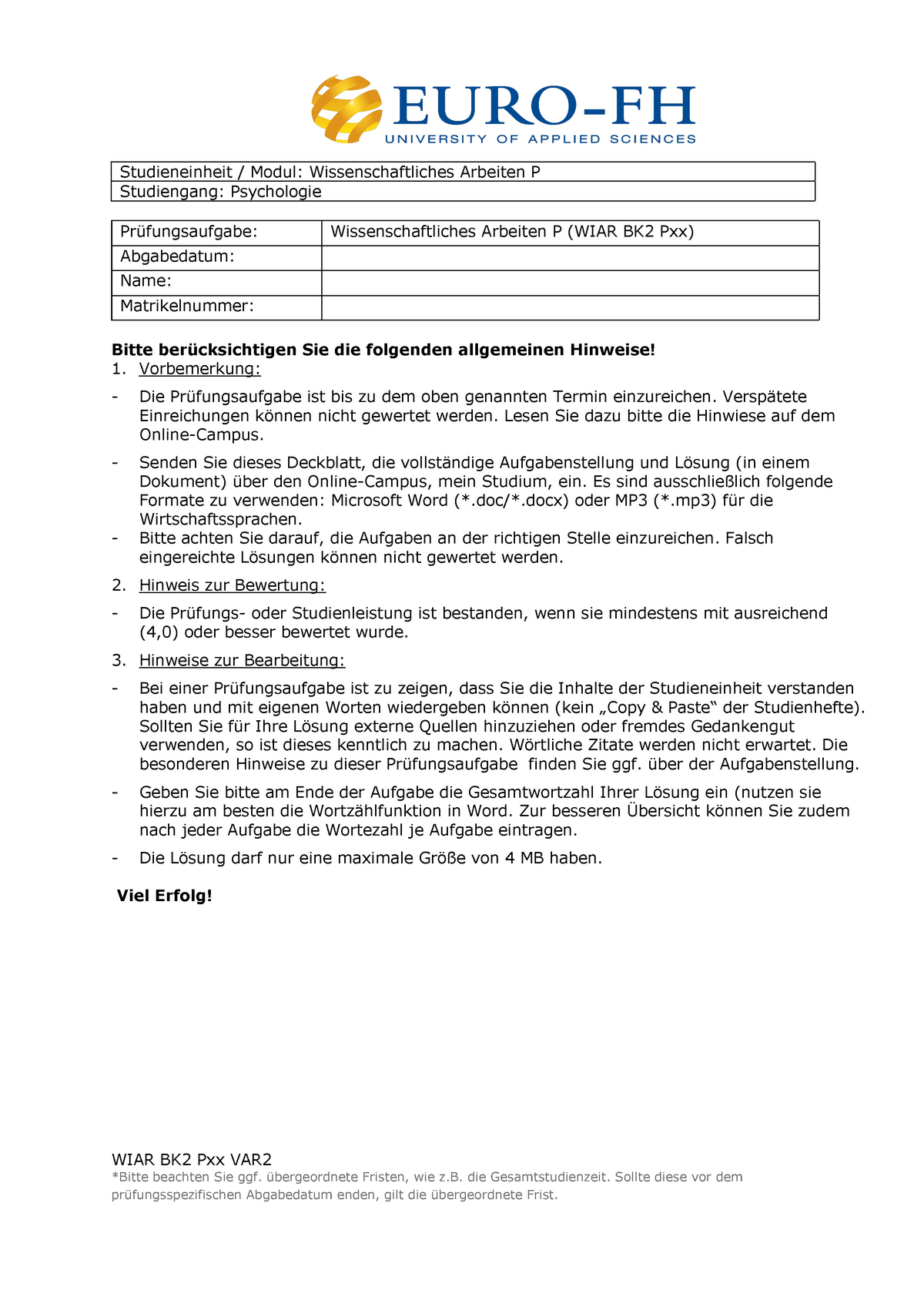 euro fh bachelor thesis