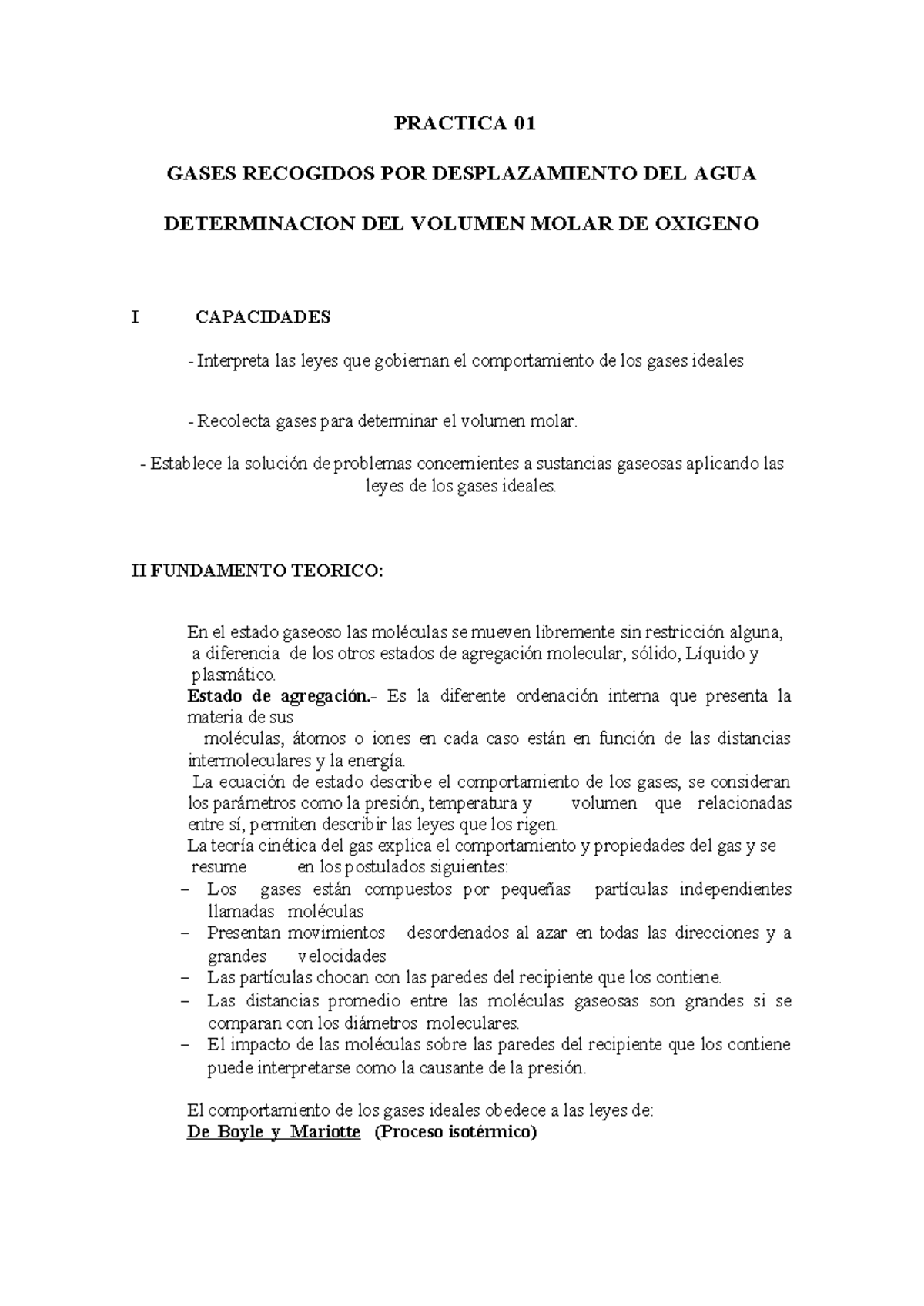 Guia de Practicas N01 Volumen Molar - PRACTICA 01 GASES RECOGIDOS POR ...