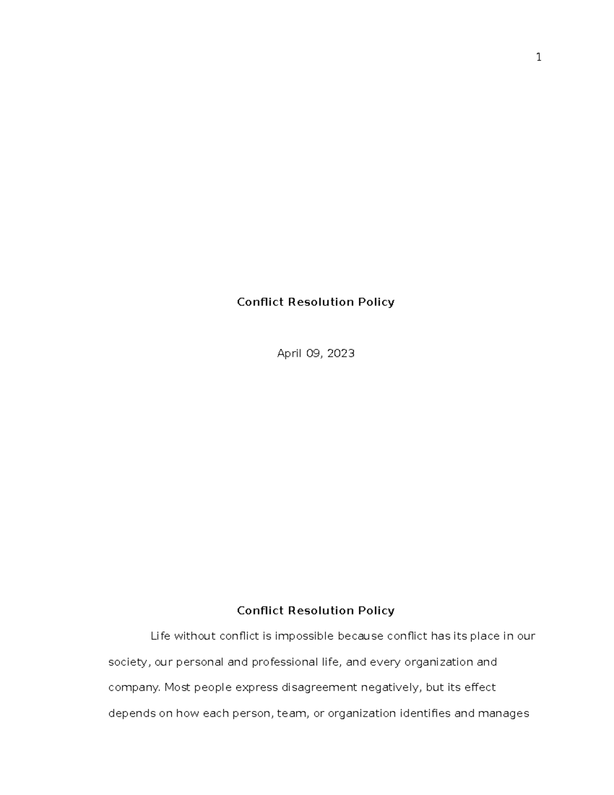 Conflict Resolution Policy NU530 - Conflict Resolution Policy April 09 ...