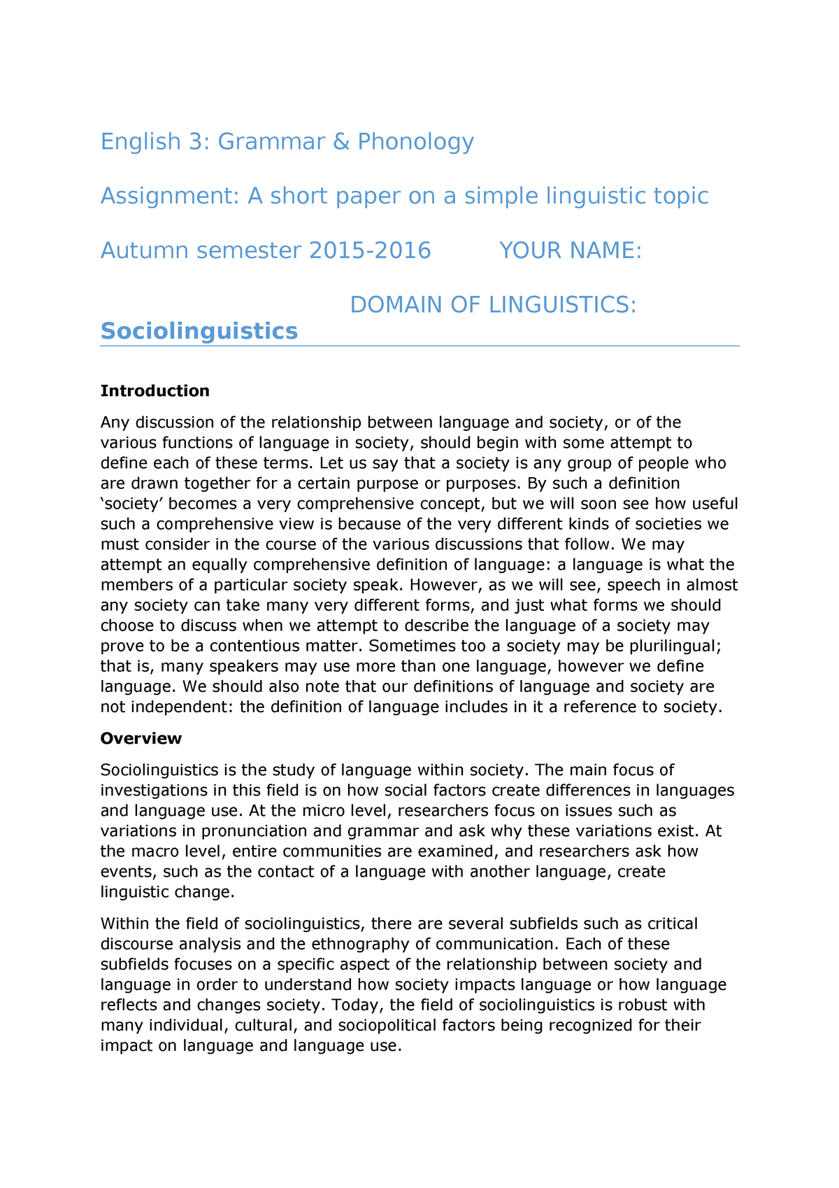 sociolinguistics term paper topics