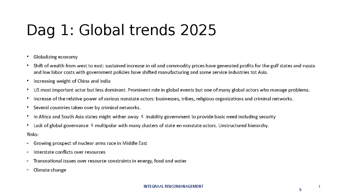 Samenvatting Global Trends - Global Trends Enkele Ontwikkelingen - Dag ...