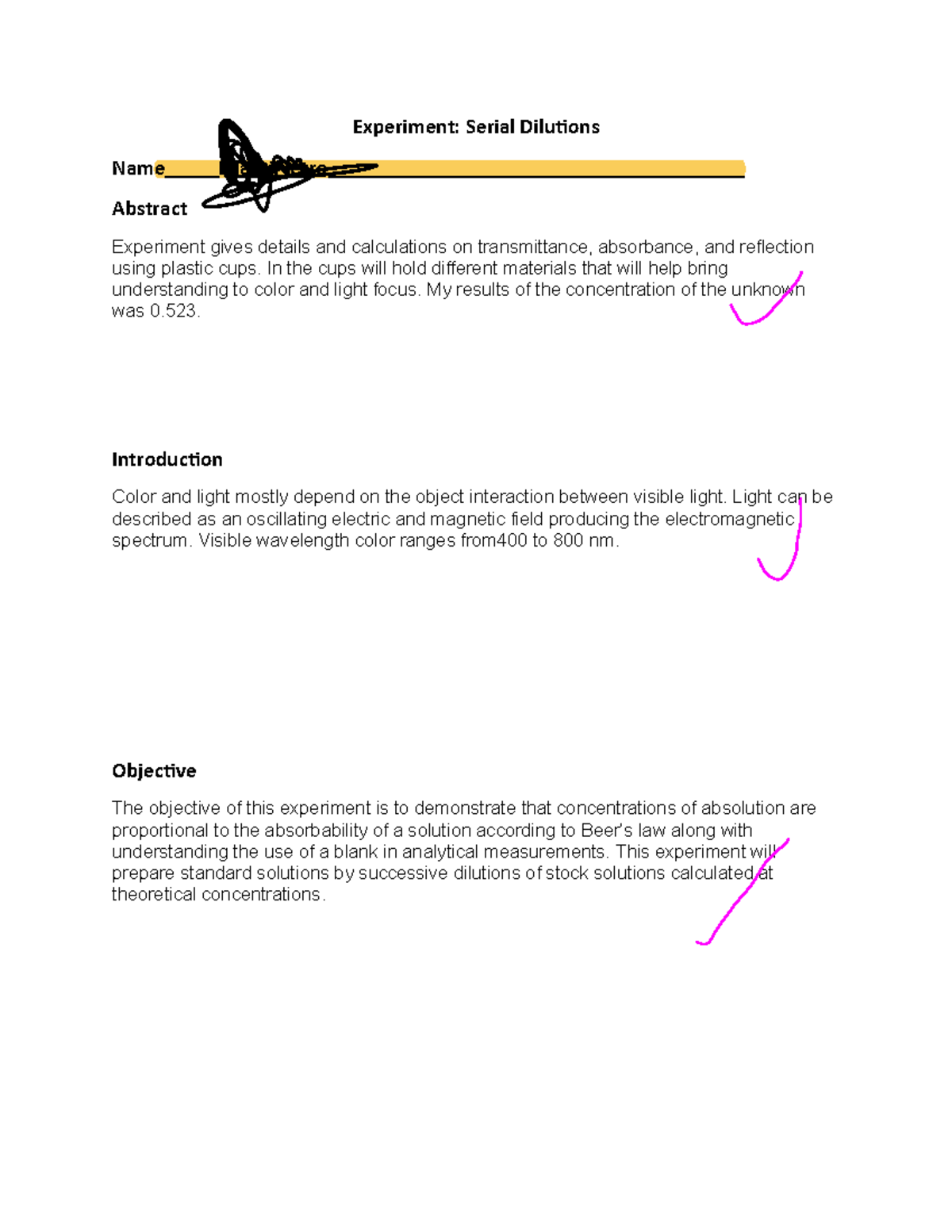 Lab+9+Dilutions+report%281%29 - Experiment: Serial Dilutions Name ...