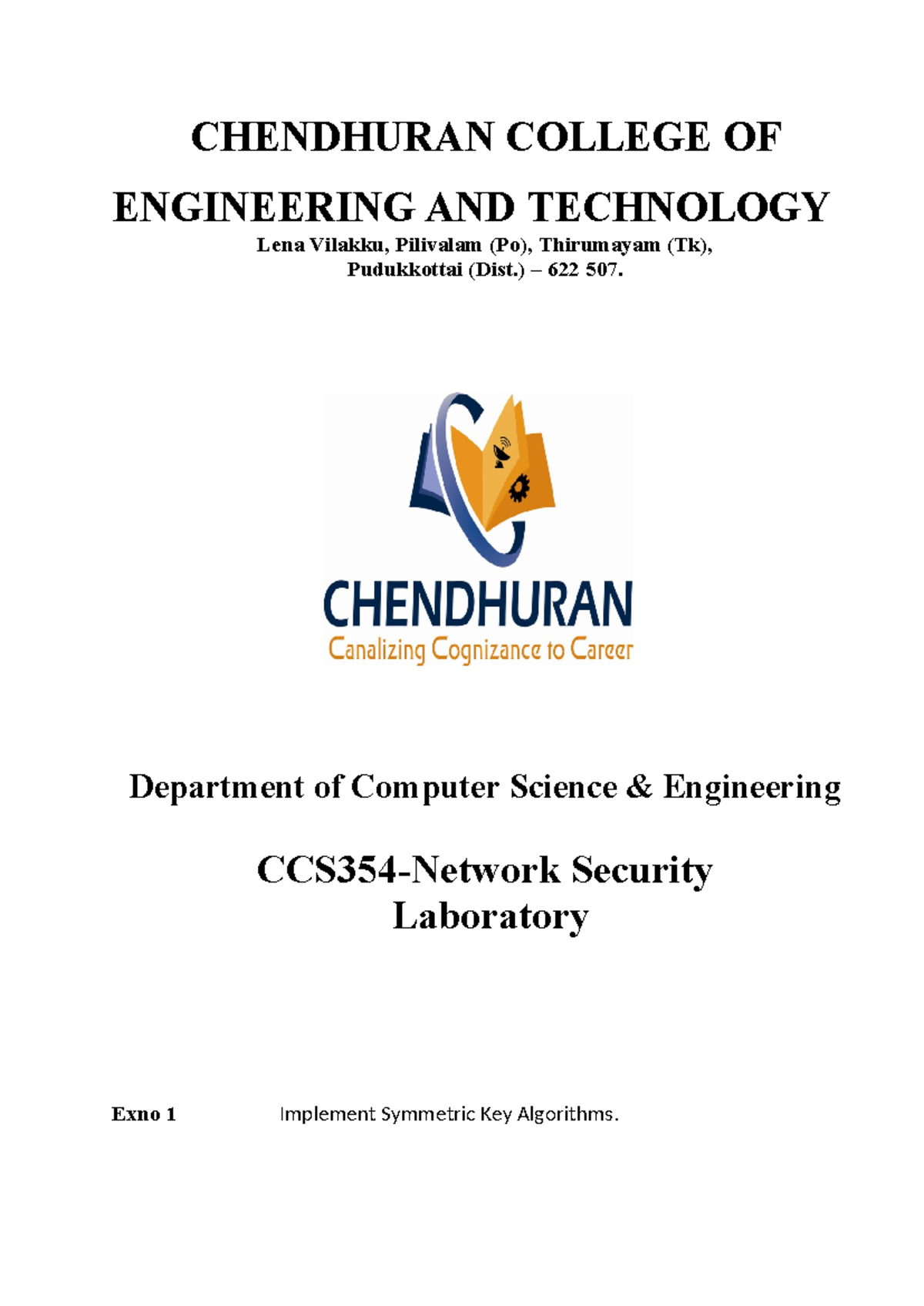 Ccs354 network security lab manual CHENDHURAN COLLEGE OF ENGINEERING