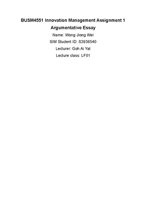 BUSM4551 Assessment Task 1 SIM S1 2024 - School of Management BUSM4551 ...
