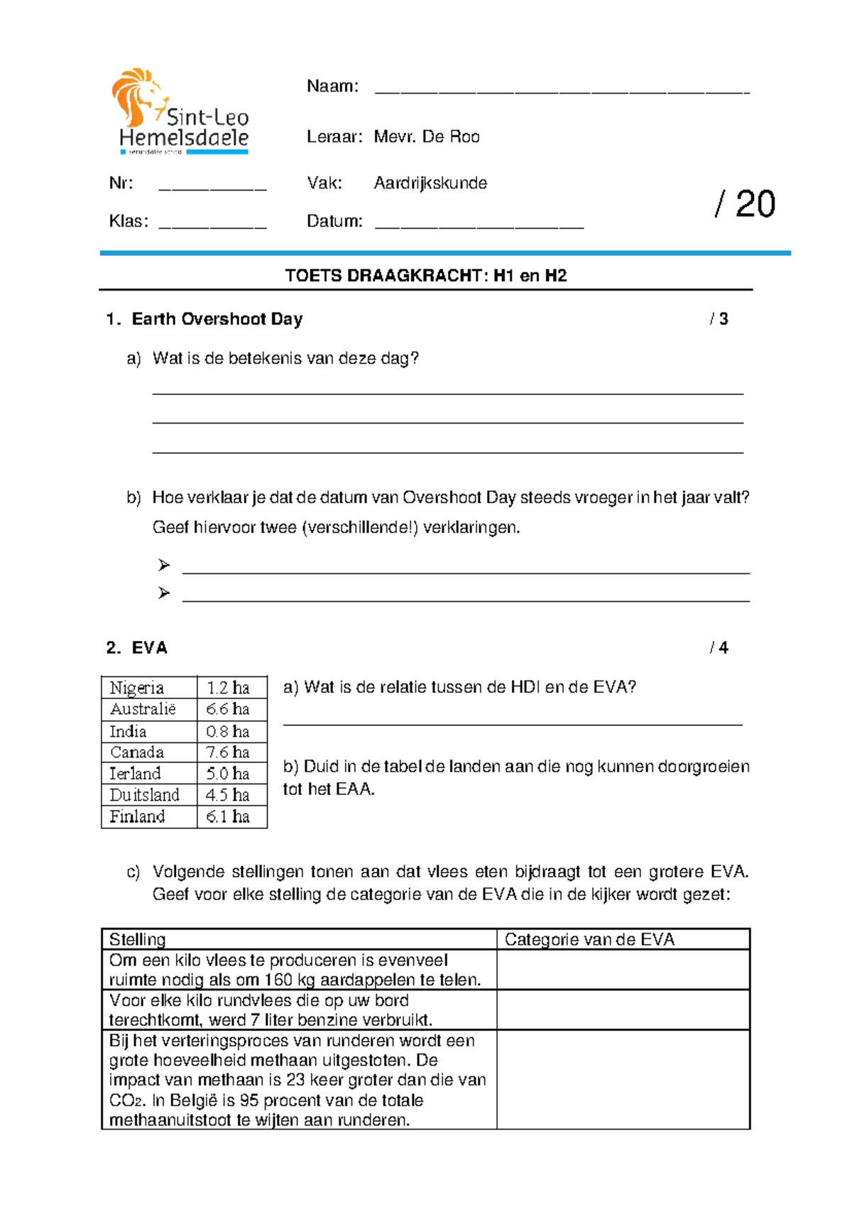 AA6NW-2021 toets 1 - TOETS DRAAGKRACHT: H1 en H Earth Overshoot Day / 3 ...