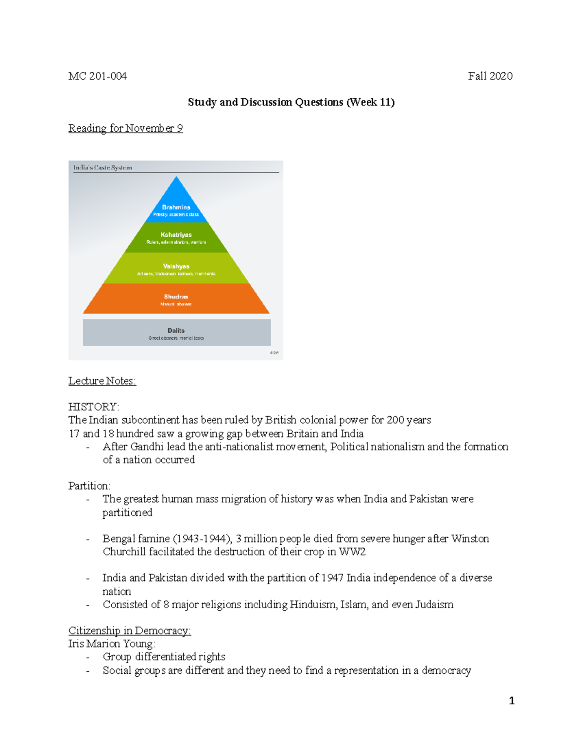 Week 11 - Lecture notes Week 11 - MC 201-004 Fall 2020 Study and ...