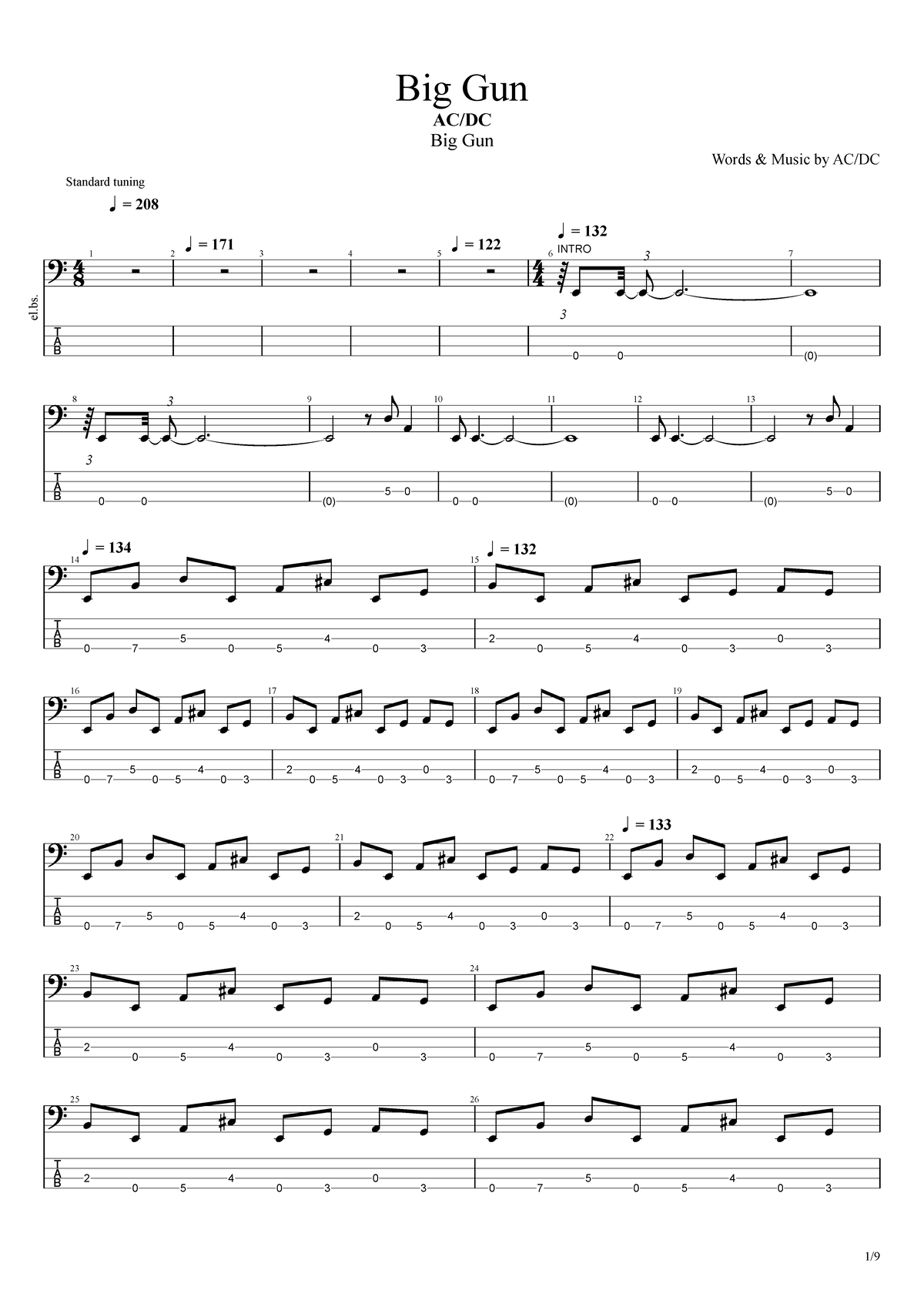 ACDC - Big Gun - partitura - Big Gun AC/DC Big Gun Words & Music by AC ...