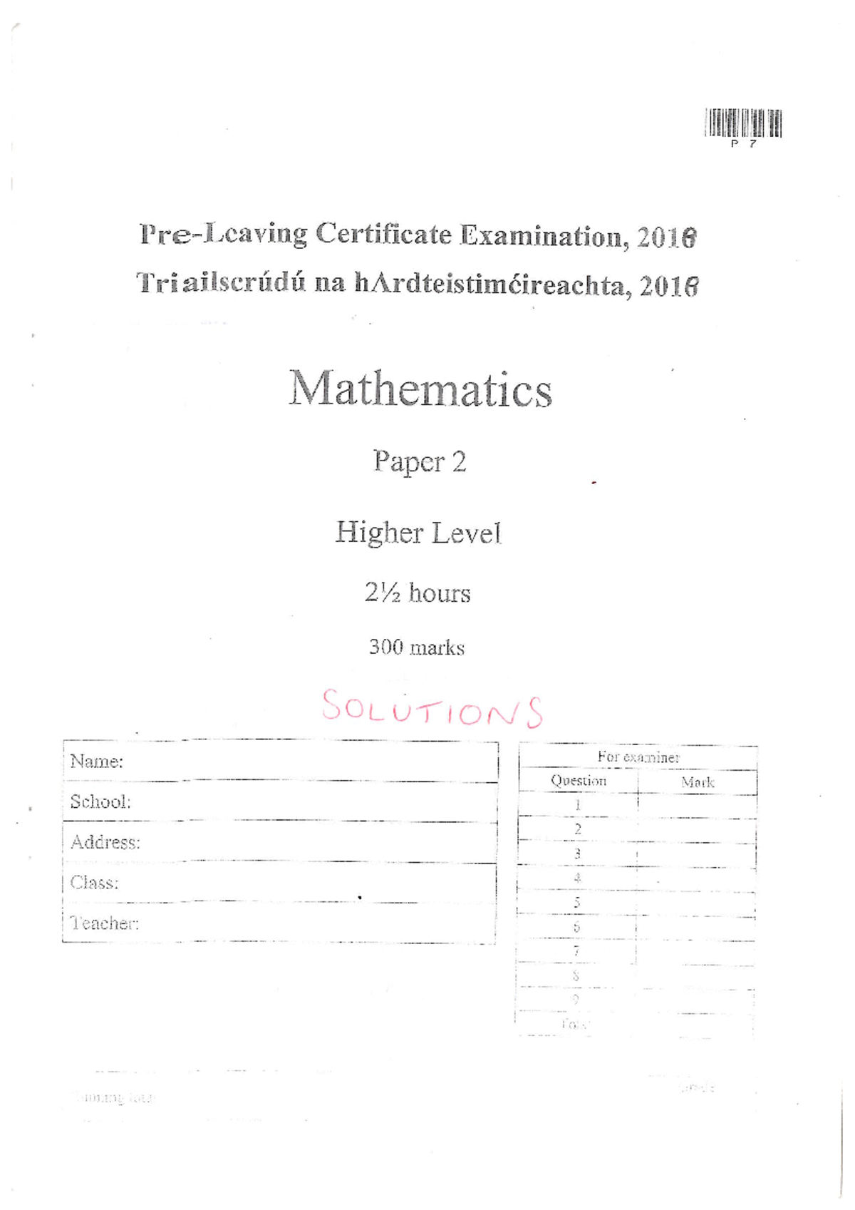 Maths Mock 2018 P2 - Science Maths 3 - Studocu