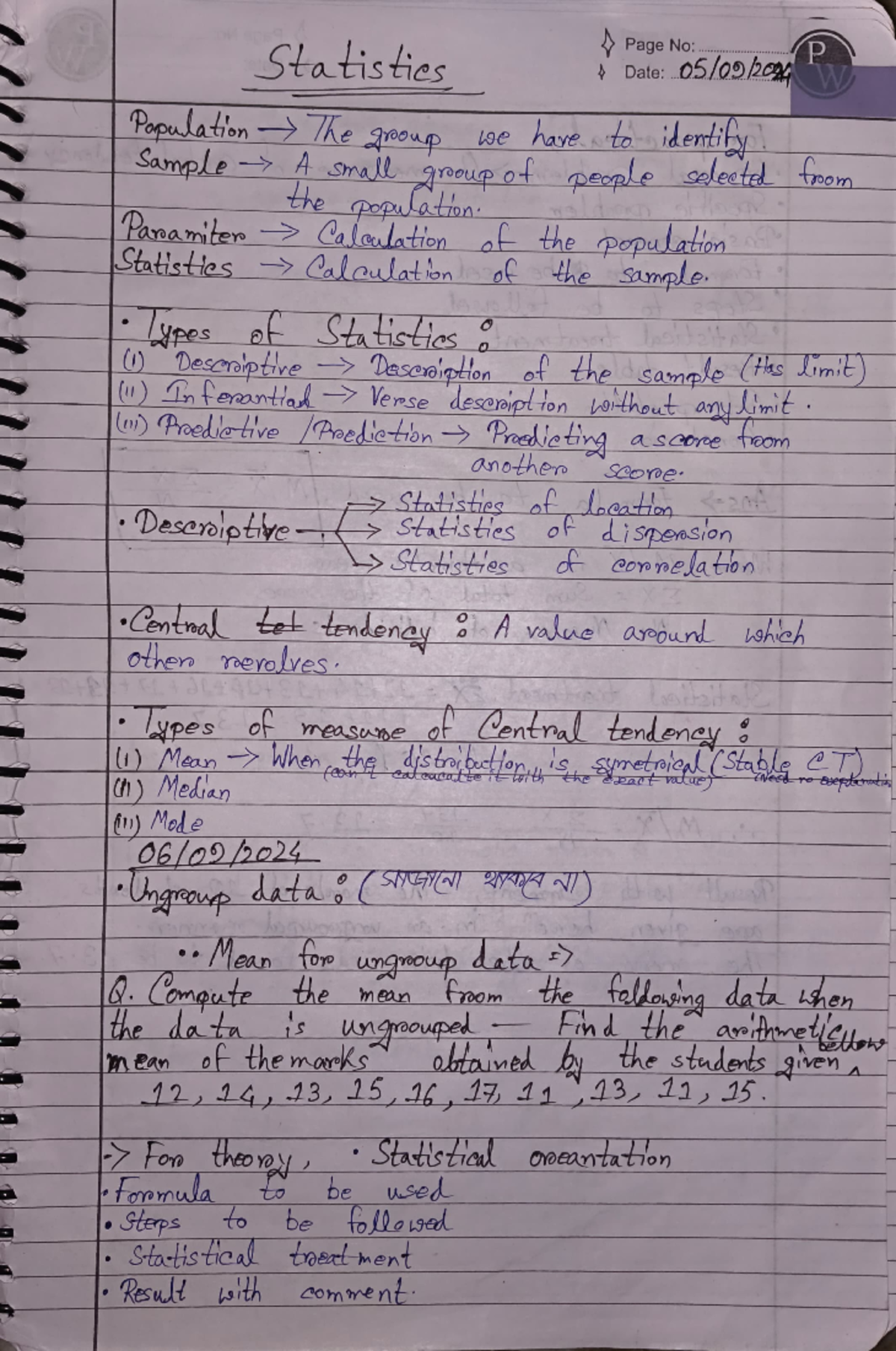 Statistics class work - Statisties Populaton > he qooup Samole’ ASmall ...
