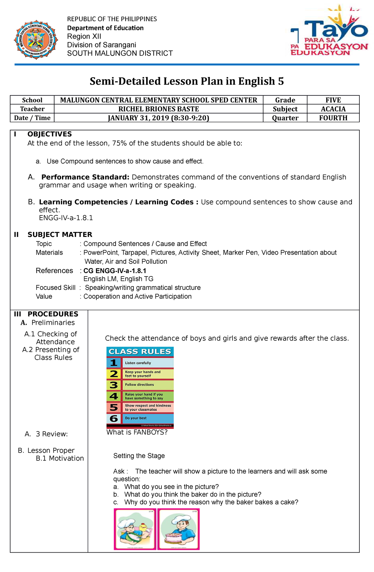 Lesson PLAN FOR English DEMO-4 As - Semi-Detailed Lesson Plan in ...