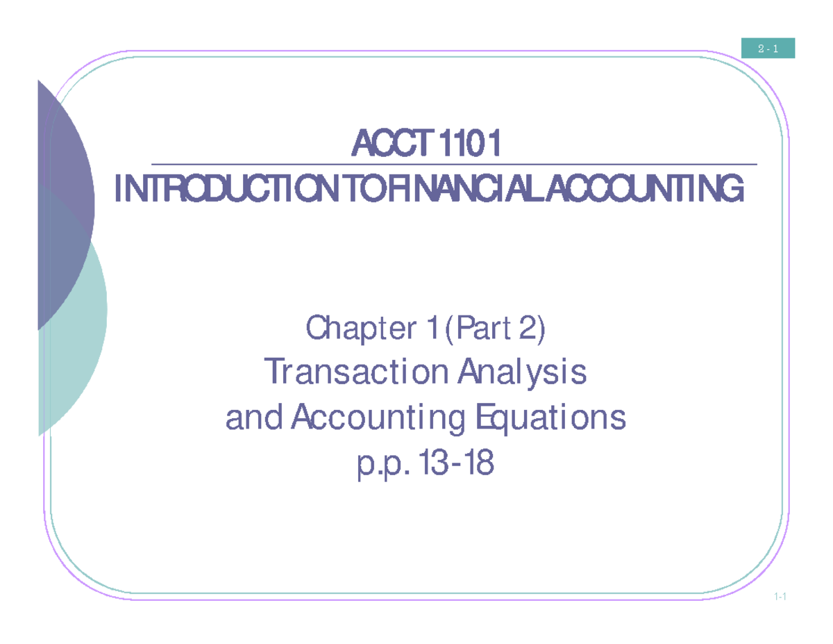 Lecture 02 PPT - ACCT 1101 INTRODUCTION TO FINANCIAL ACCOUNTING Chapter ...