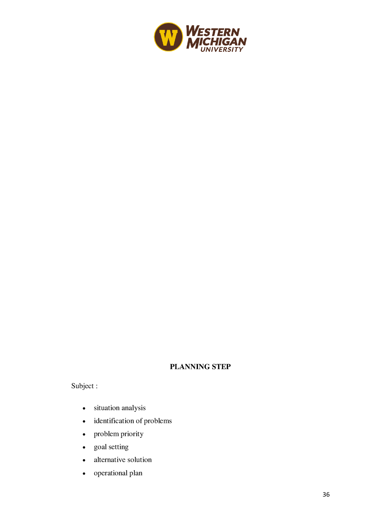 Doc Material In Western Michigan University - PLANNING STEP Subject ...