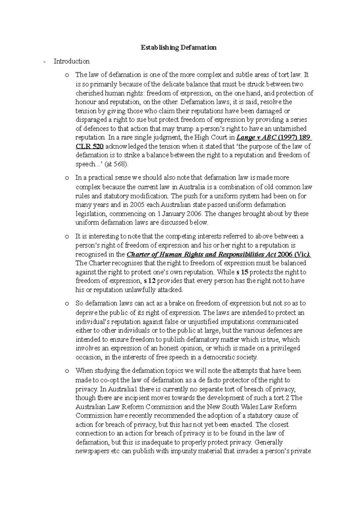 Defamation Law in Australia Overview and Uniform Defamation Laws Studocu