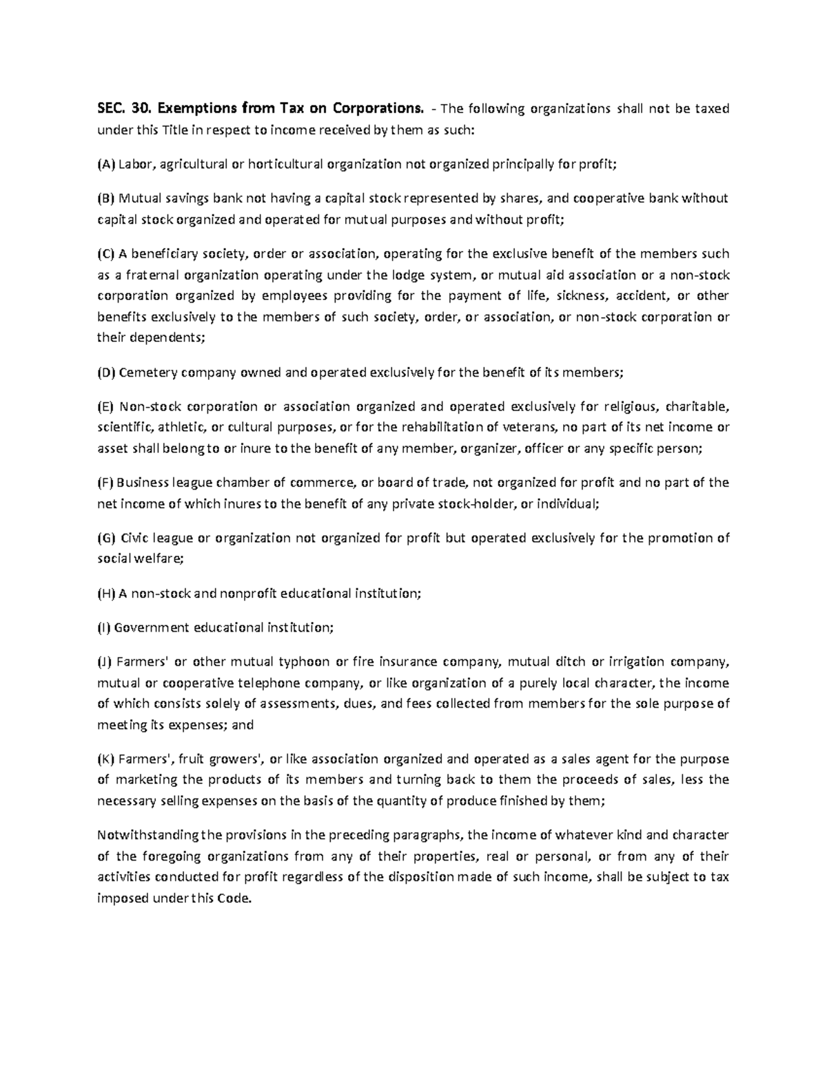 SEC-30 Income-TAX - income tax - SEC. 30. Exemptions from Tax on ...