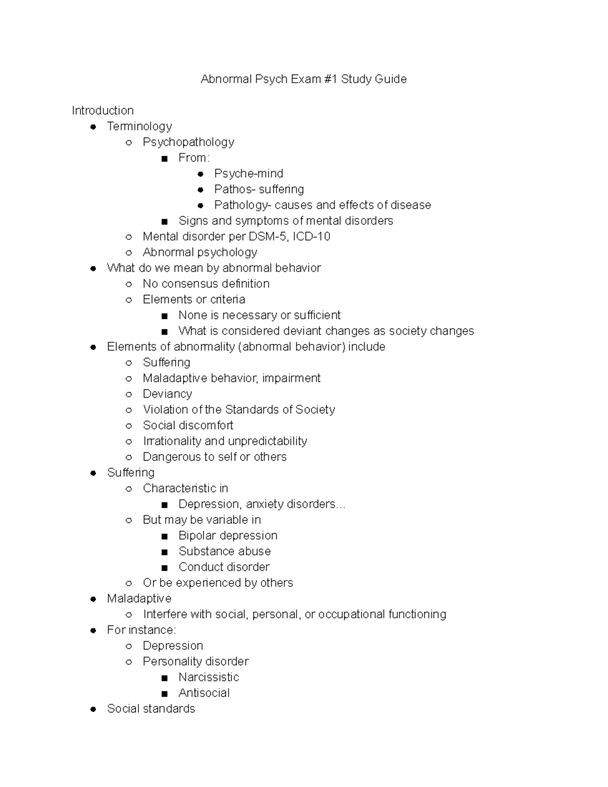 Abnormal Psych Exam 1 SG - .. But may be variable in Bipolar depression ...