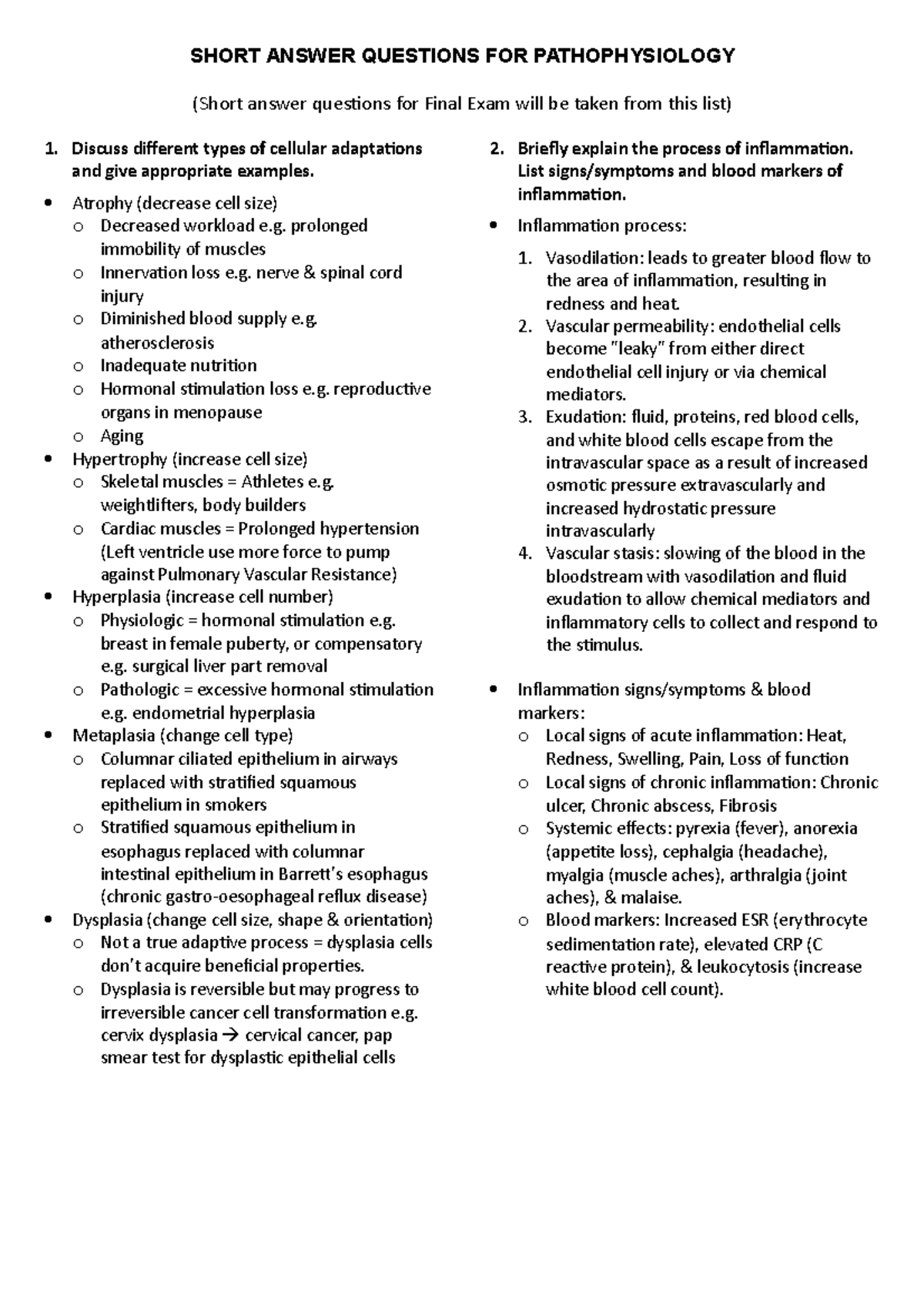 pathology essay questions and answers pdf