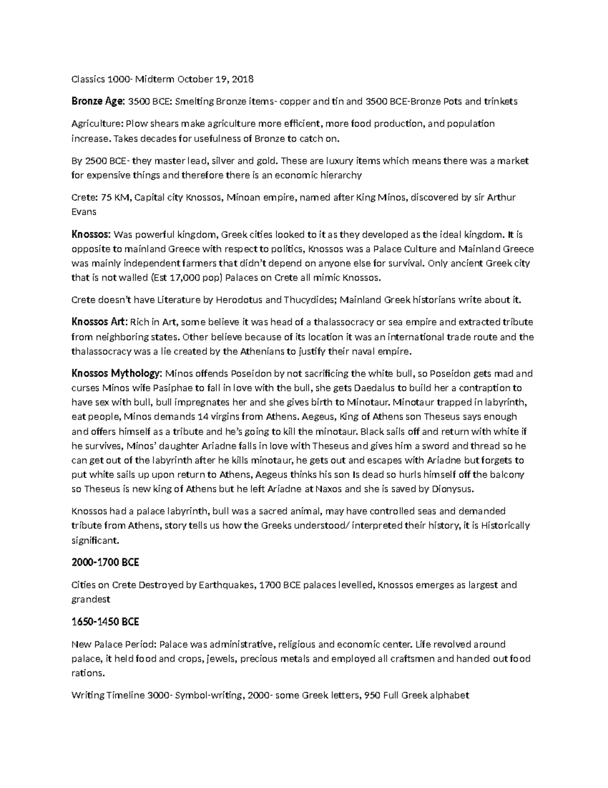 Classics 1000 Midterm Consolidated Notes - Class1000 - UWO - Studocu
