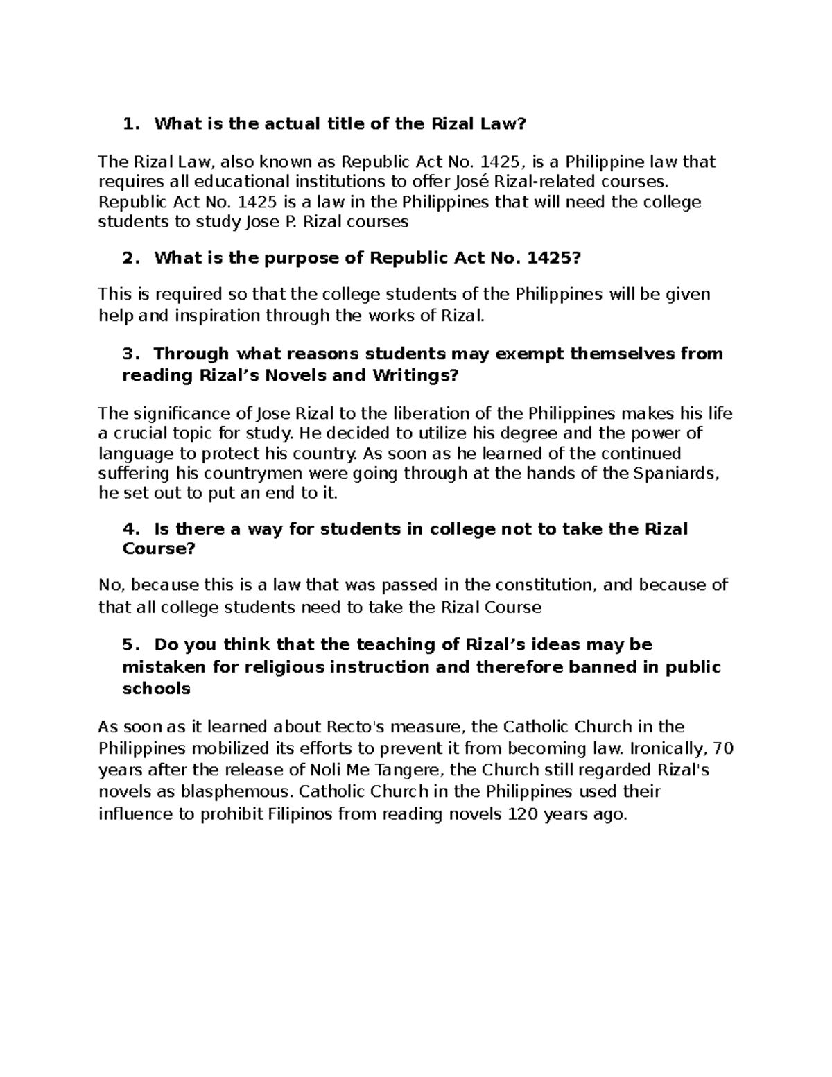 Ans Act 1-2 - Rizal Act - What is the actual title of the Rizal Law ...
