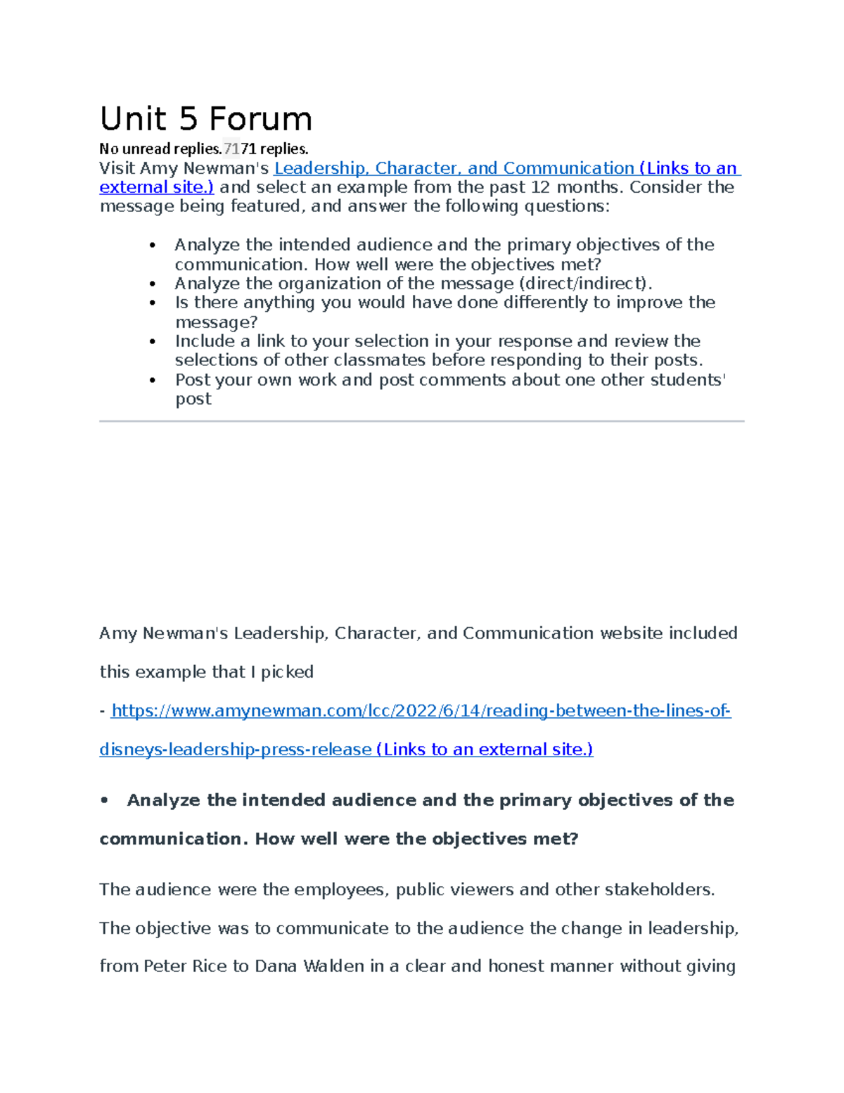 Unit 5 forum A grade 44 - Unit 5 Forum No unread replies. 71 71 replies ...