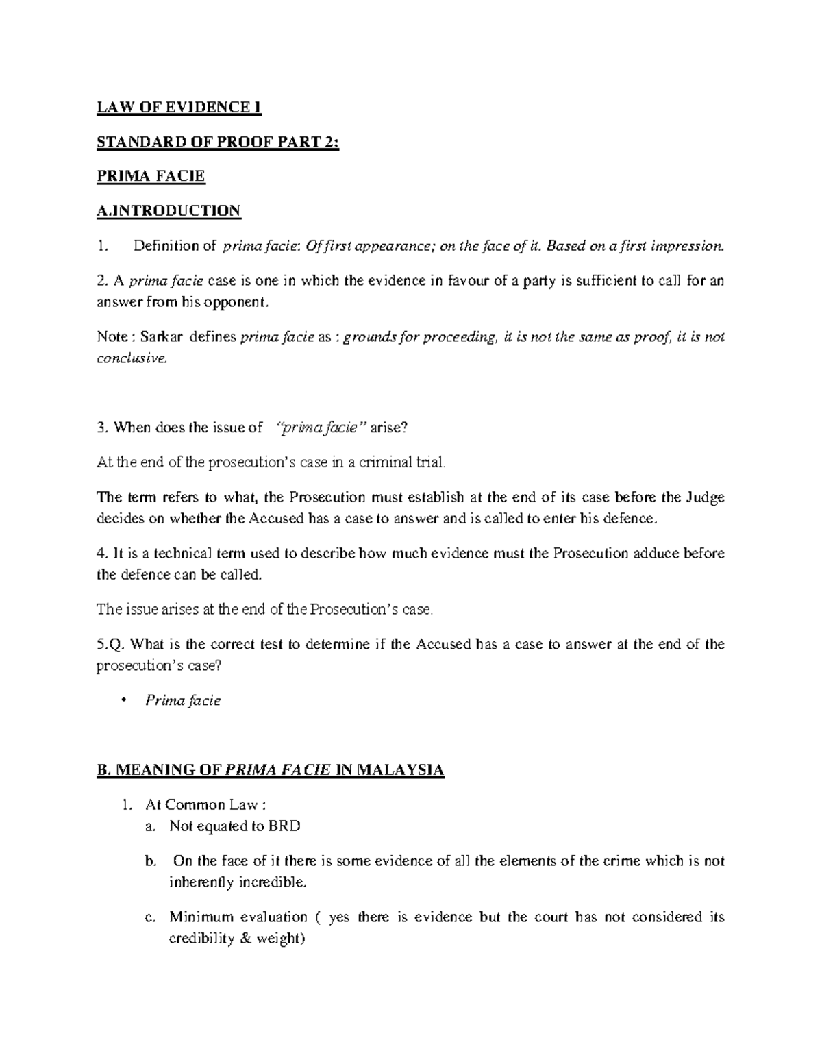 4. Prima Facie 2022 - A lecture note on topic 4 - LAW OF EVIDENCE I ...