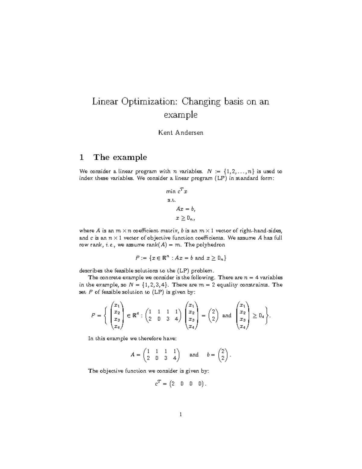 Basis Change On Example - Linear Optimization: Changing basis on an ...