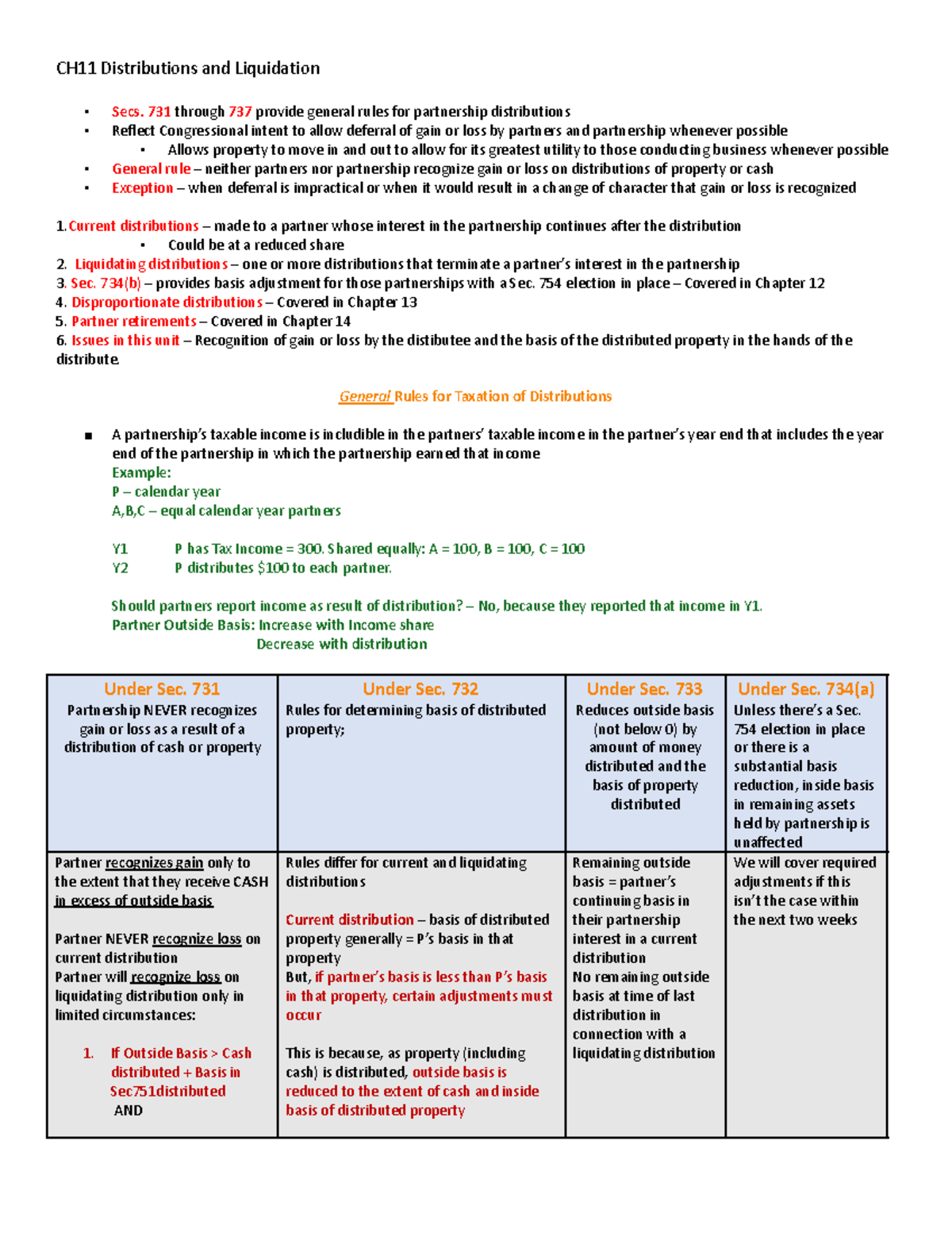 CH11 Distributions and Liquidation - 731 through 737 provide general ...