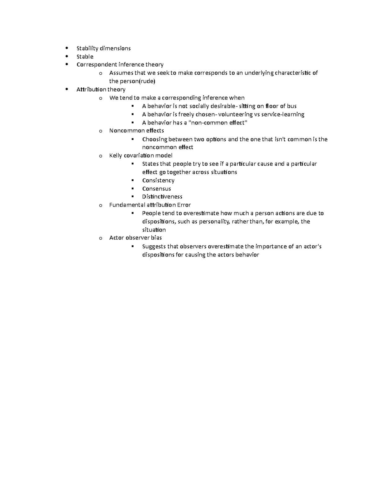 Social psychology 6 - words - Stability dimensions Stable Correspondent ...