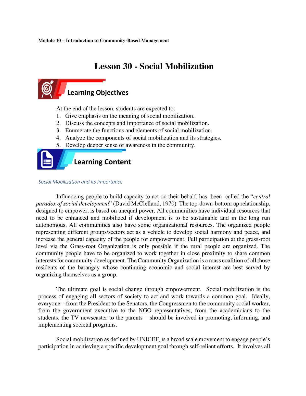 Lesson 30 Social Mobilization Module 10 Introduction To Community Based Management Lesson 