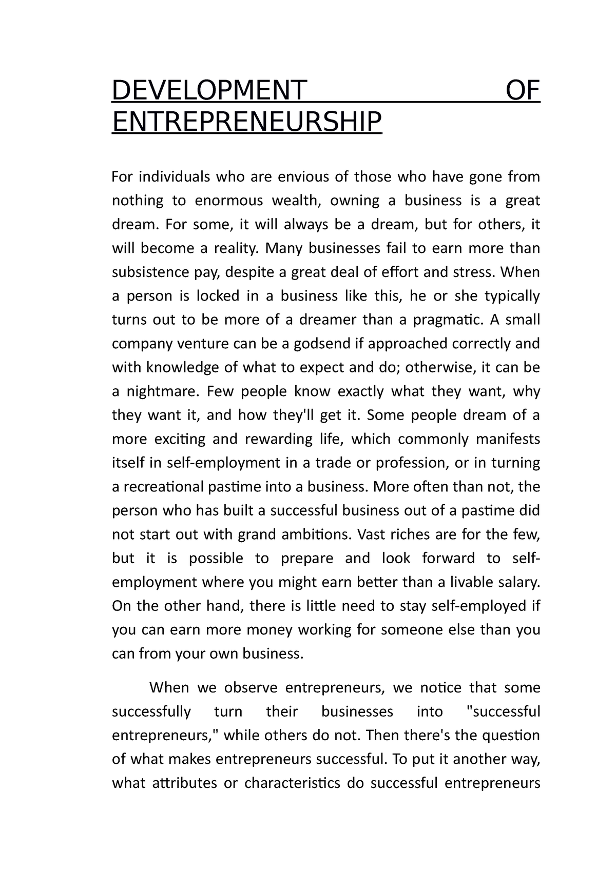 article review on entrepreneurship and enterprise development pdf