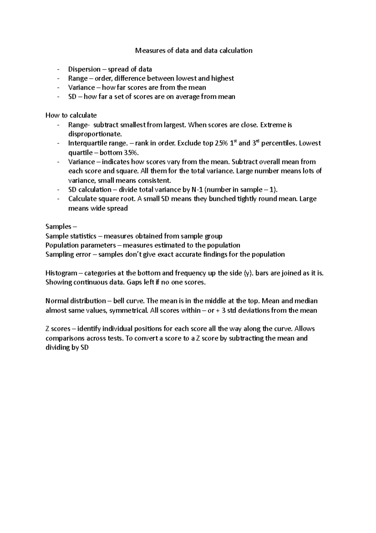 Revision for test 5 - Types of data and how to calculate them ...