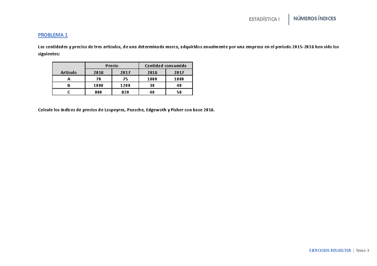 Tema 3 . Ejer. Resueltos Ã­ndices - PROBLEMA 1 Las Cantidades Y Precios ...