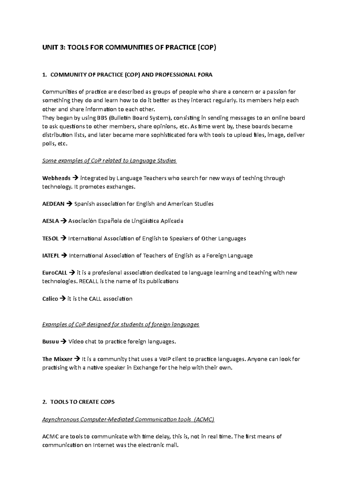 UNIT 3 - Tools for Communities of Practice (Co P) - UNIT 3: TOOLS FOR ...