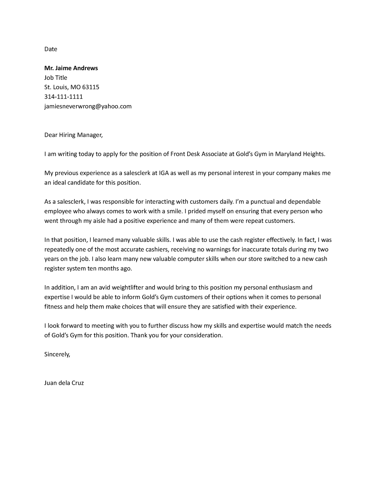 Cover Letter Template 1 - Date Mr. Jaime Andrews Job Title St. Louis 