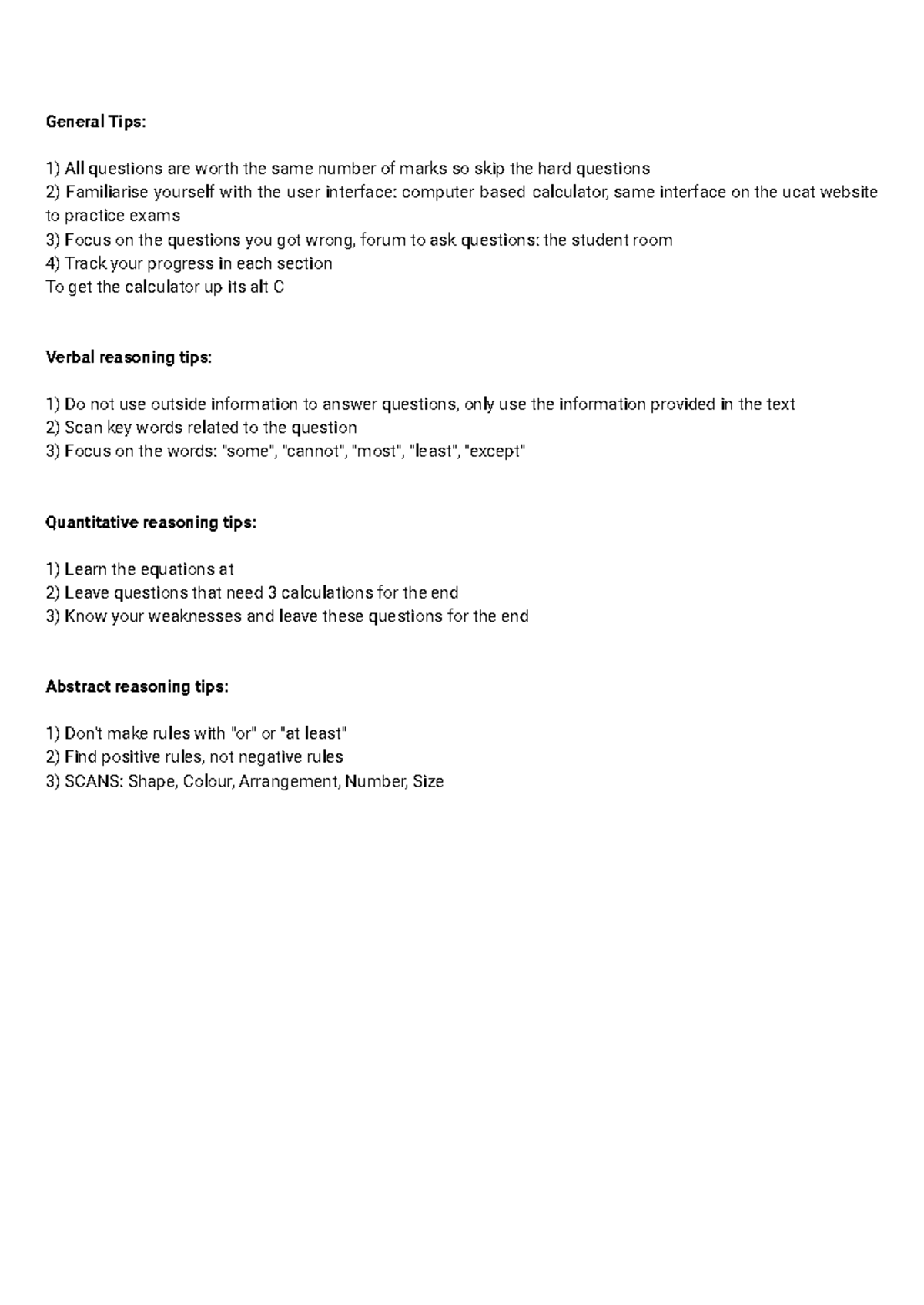 UCAT Notes - General Tips: All questions are worth the same number of ...