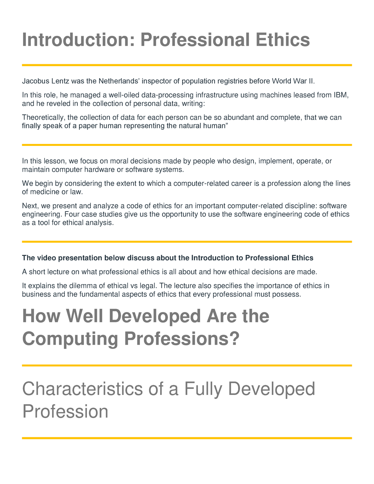 GEE- CHAP 6 - Lecture Notes - Introduction: Professional Ethics Jacobus ...