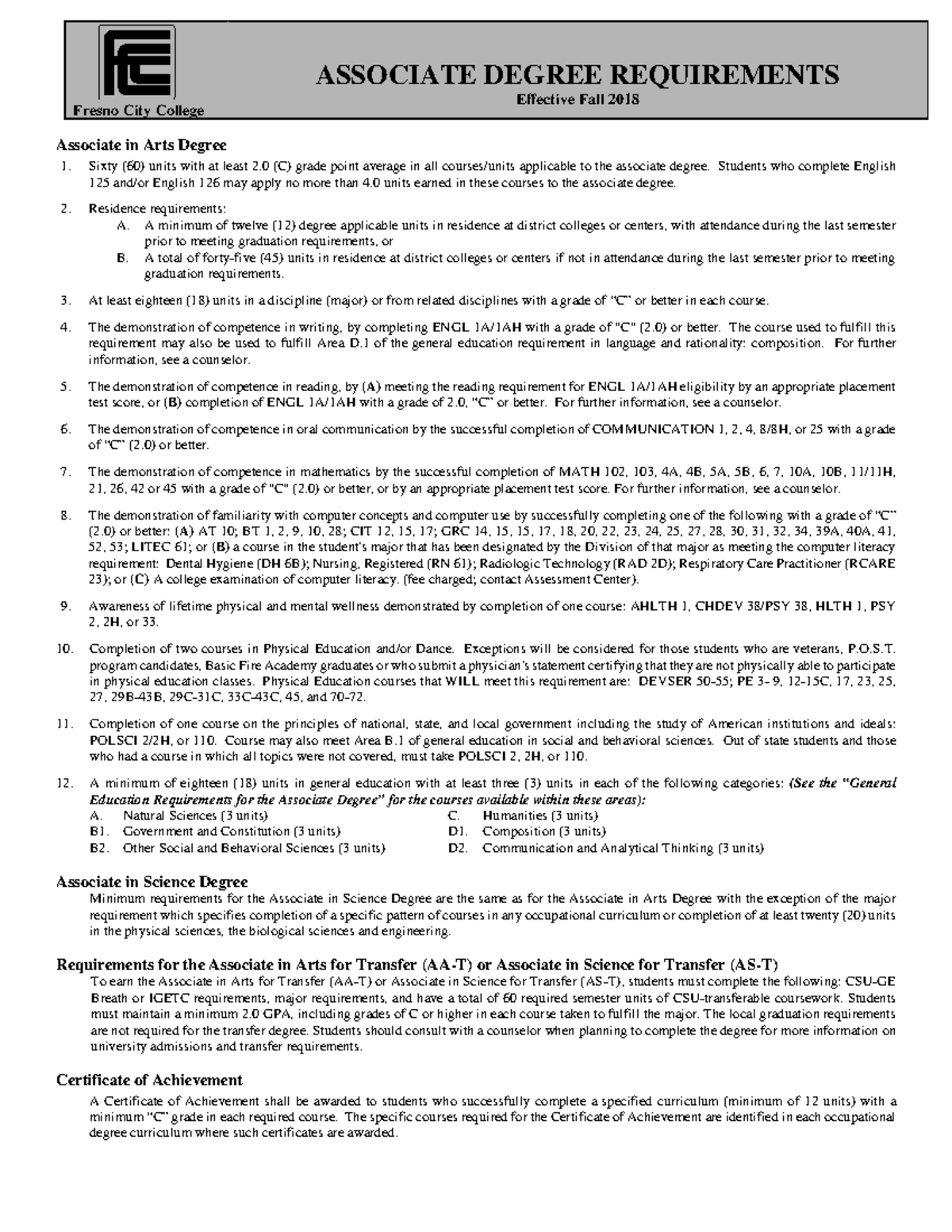 Gen Ed Requirements A form with the general education standards for