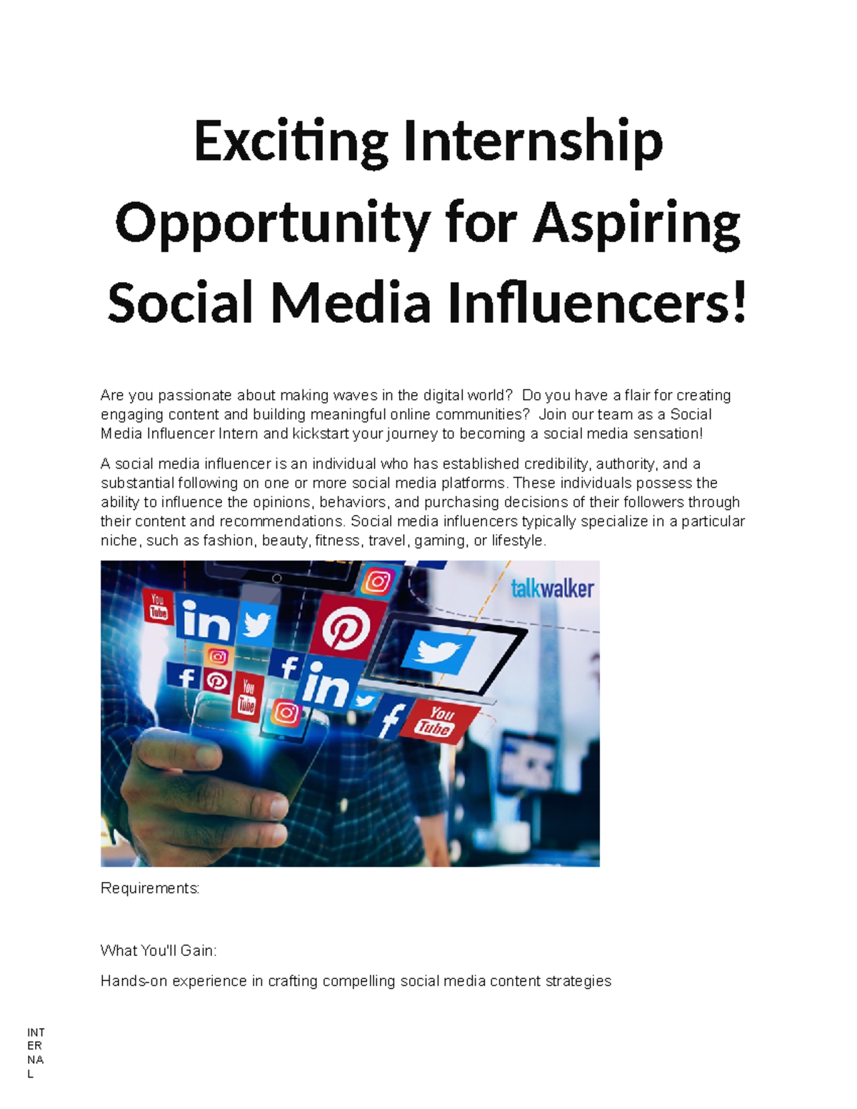 Assessment 2 - 42855799 - INT ER NA L Exciting Internship Opportunity ...