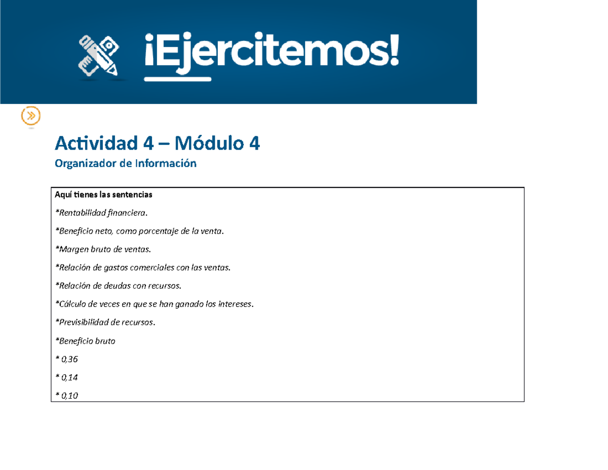 Actividad 4 M4 Modelo - Actividad 4 – Módulo 4 Organizador De ...