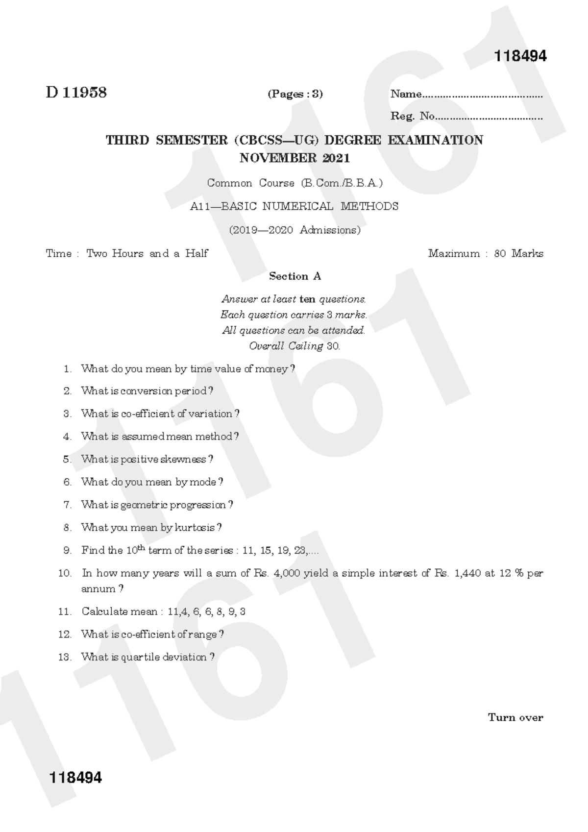 Basic Numerical Method - Turn Over D 11958 (Pages : 3) Name