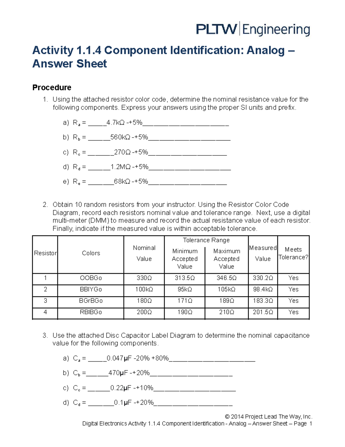1 1 4 A Component Identification Analog Answer Sheet Activity 1.1